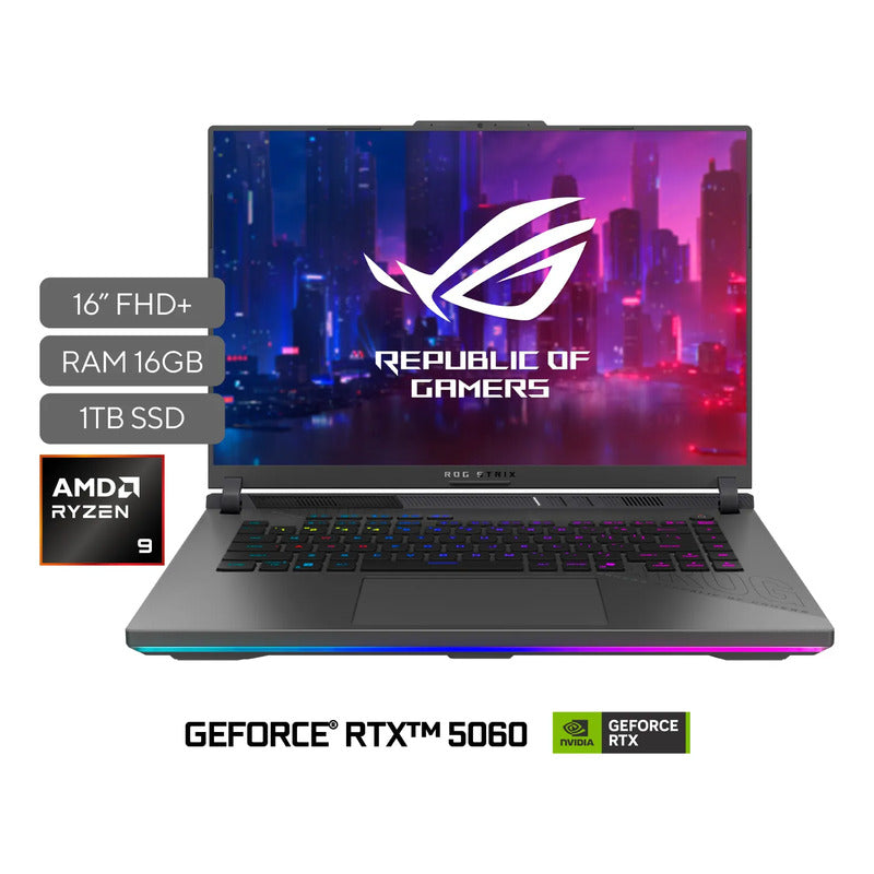 Portatil Rog Strix G16 Amd Ryzen 9 16gb 1tb 16  Rtx 5060 Gris