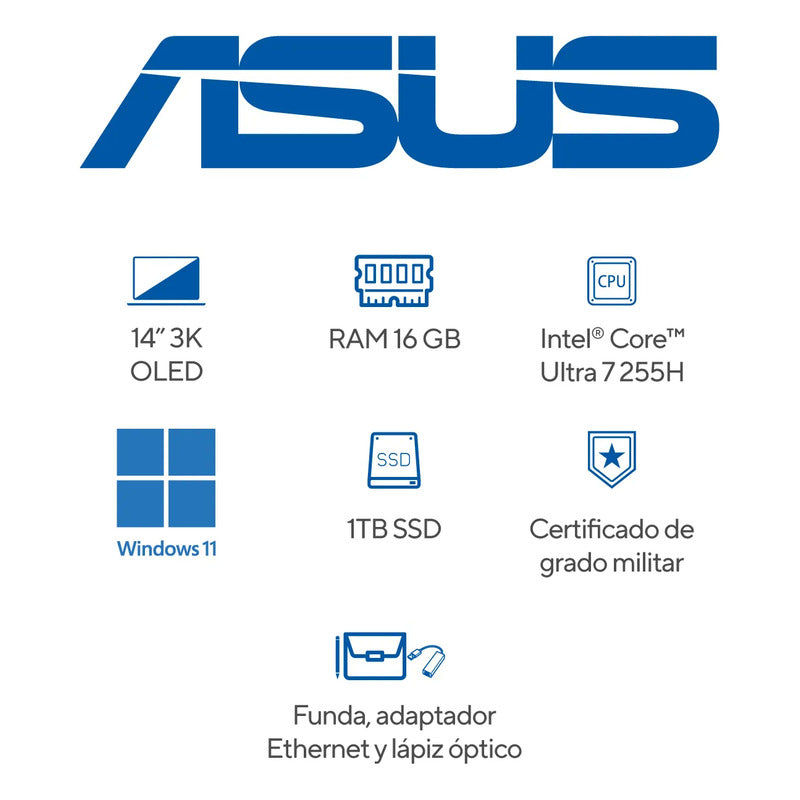 Portatil Asus Zenbook 14 Oled Intel Core Ultra 7 16g 1tb 14  Azul